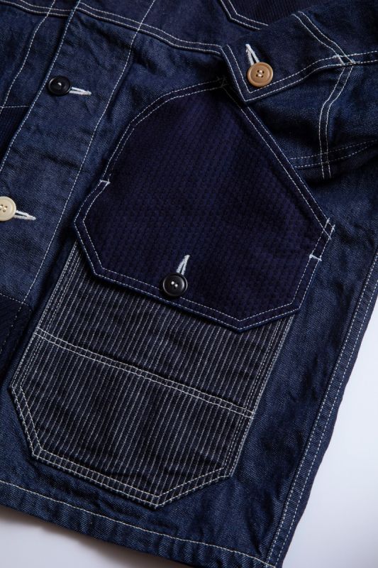 PATCHWORK COVERALL JACKET RINSE INDIGO 22SS